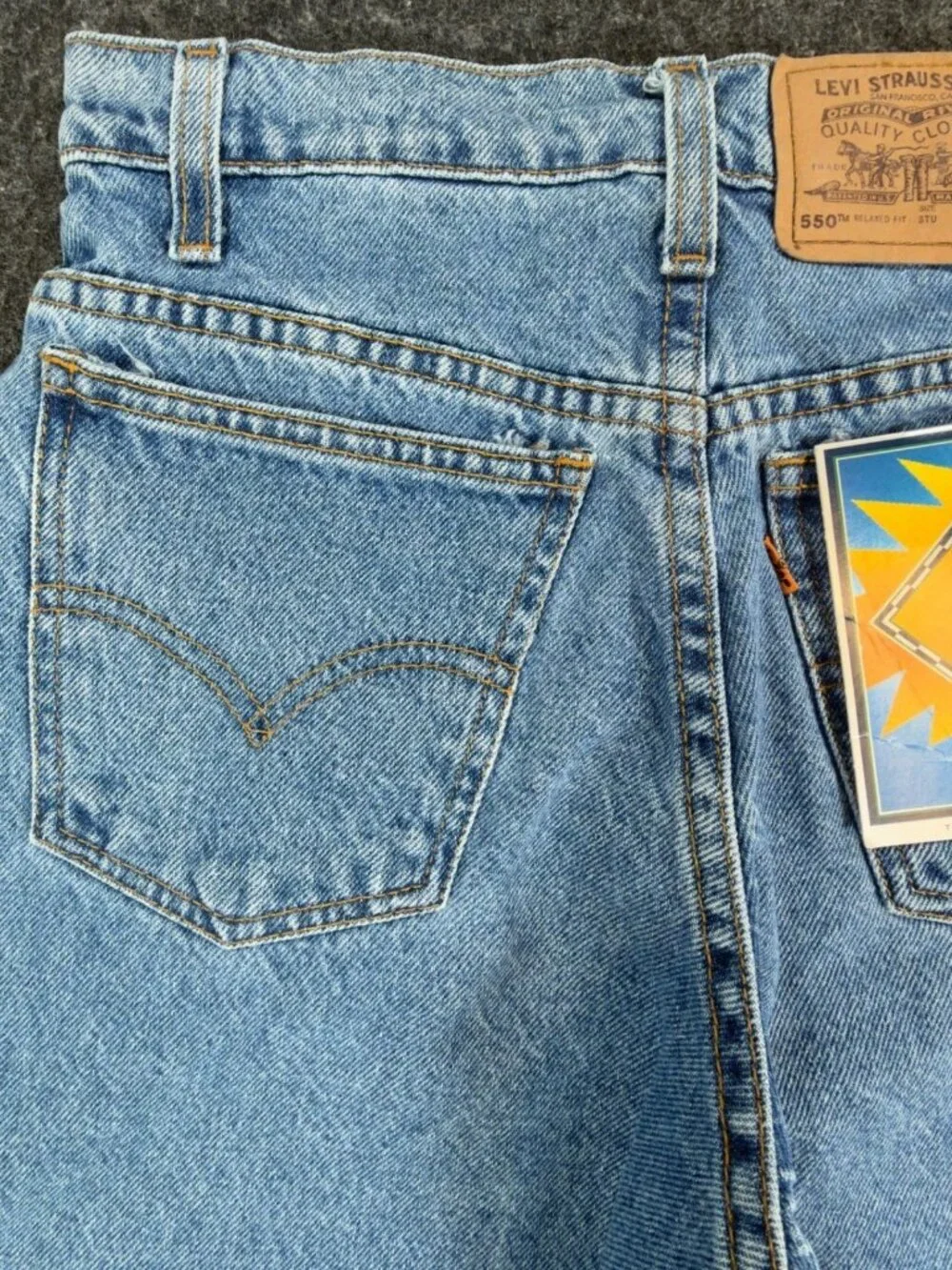 Levi's 550 Vintage 90s Blue Cotton Shorts W27 Relaxed Orange Tab NOS